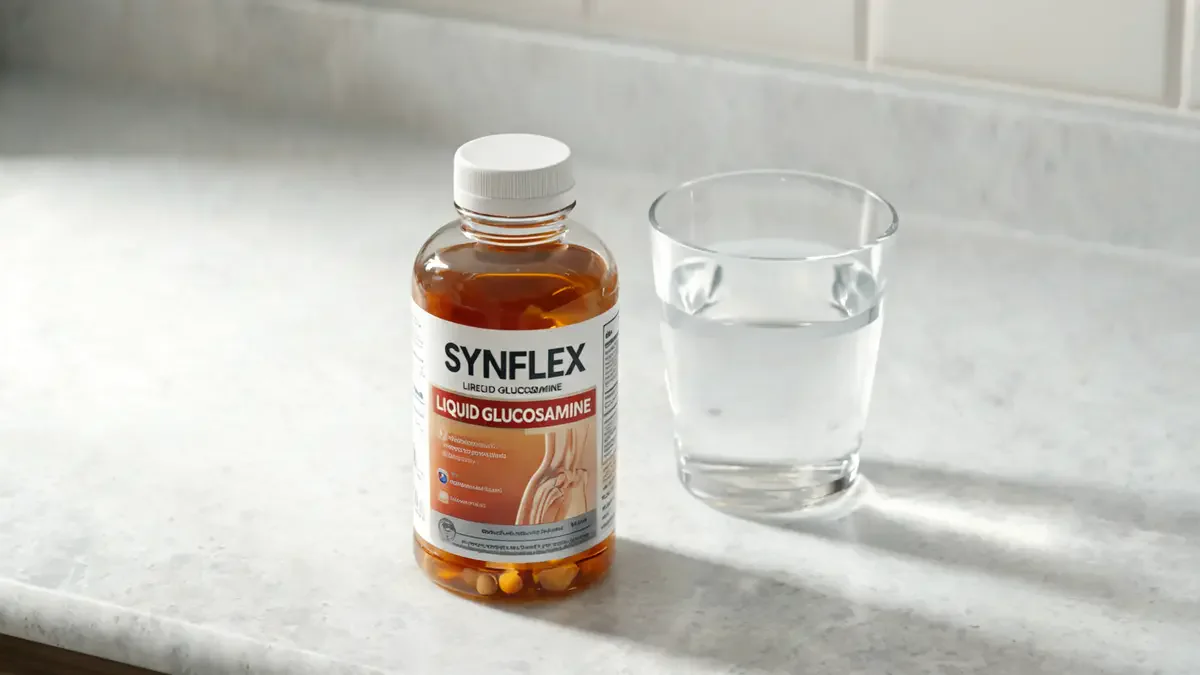 Liquid supplement bottle with dropper on wooden surface