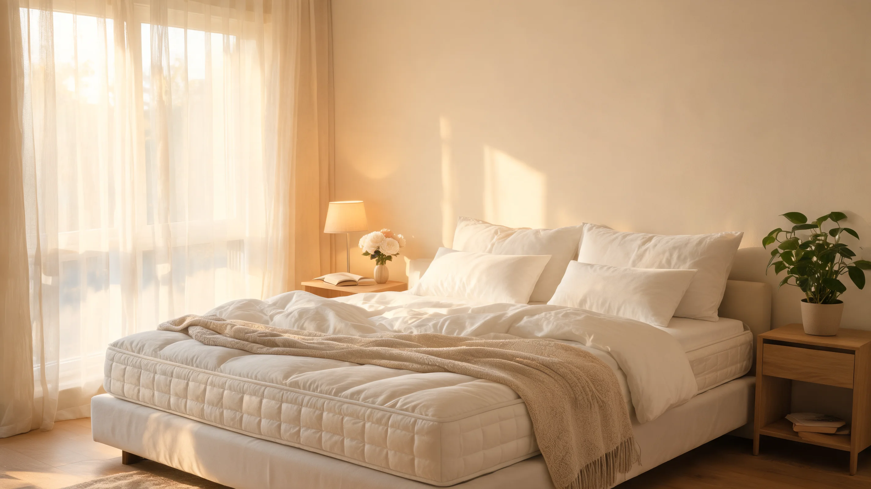 Premium mattress in a warmly lit bedroom for arthritis relief