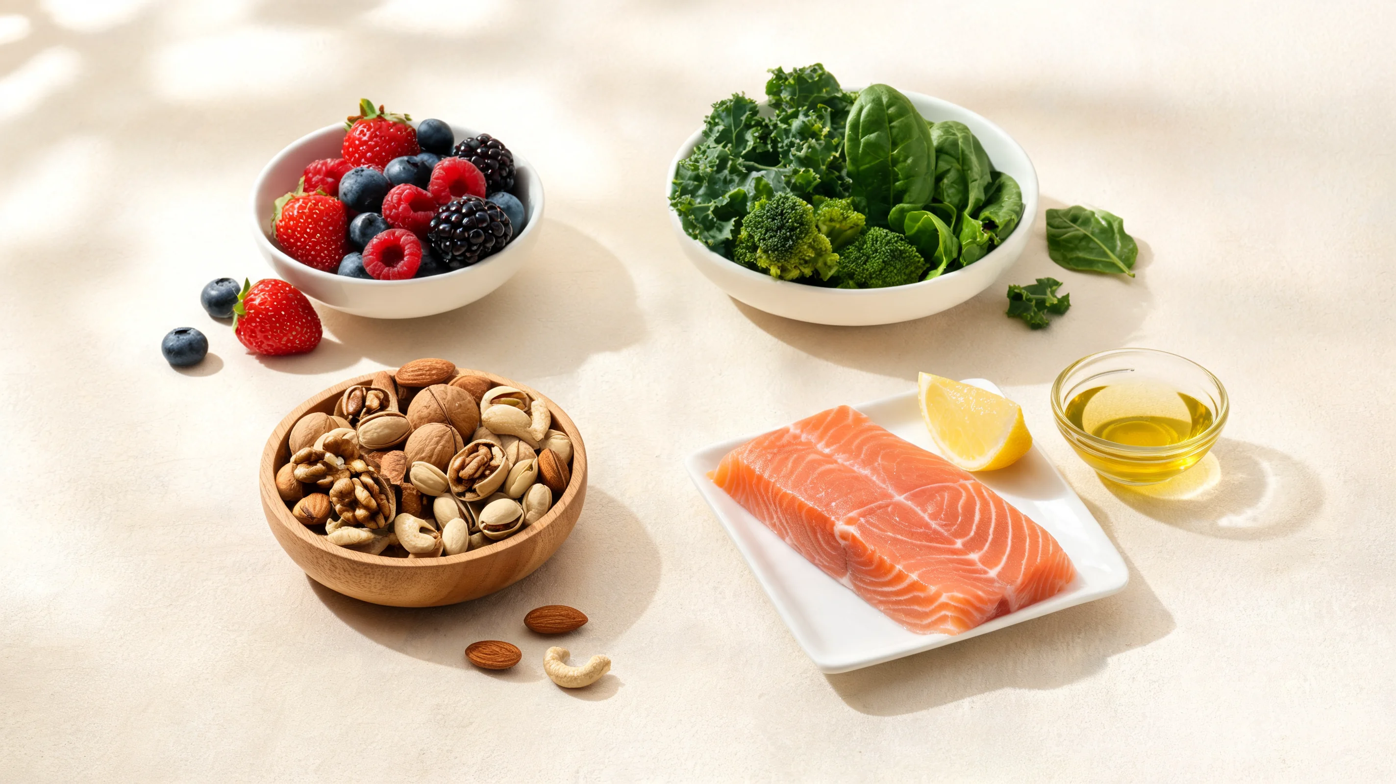 Anti-inflammatory foods for joint health including salmon and berries