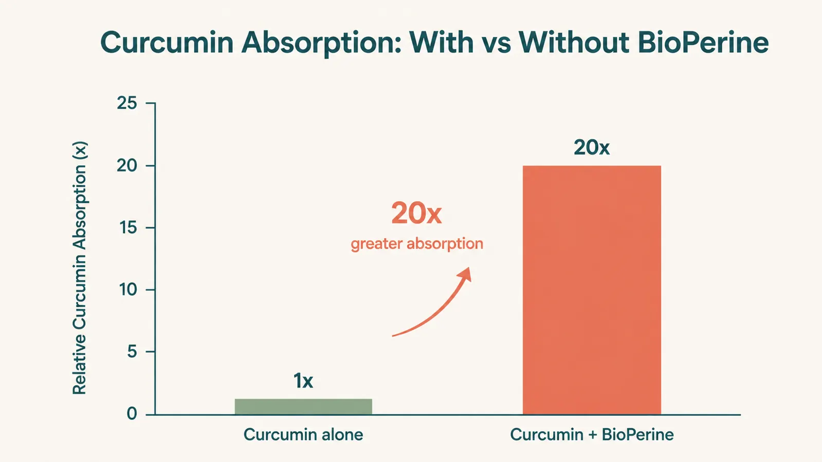 Chart comparing curcumin bioavailability with and without BioPerine black pepper extract